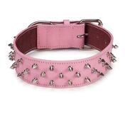 Petsters Deluxe Spiked Leather Dog Collars, Rosa