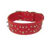 Petsters Breda (6 cm) Äkta Läderhalsband med Nitar, Rött
